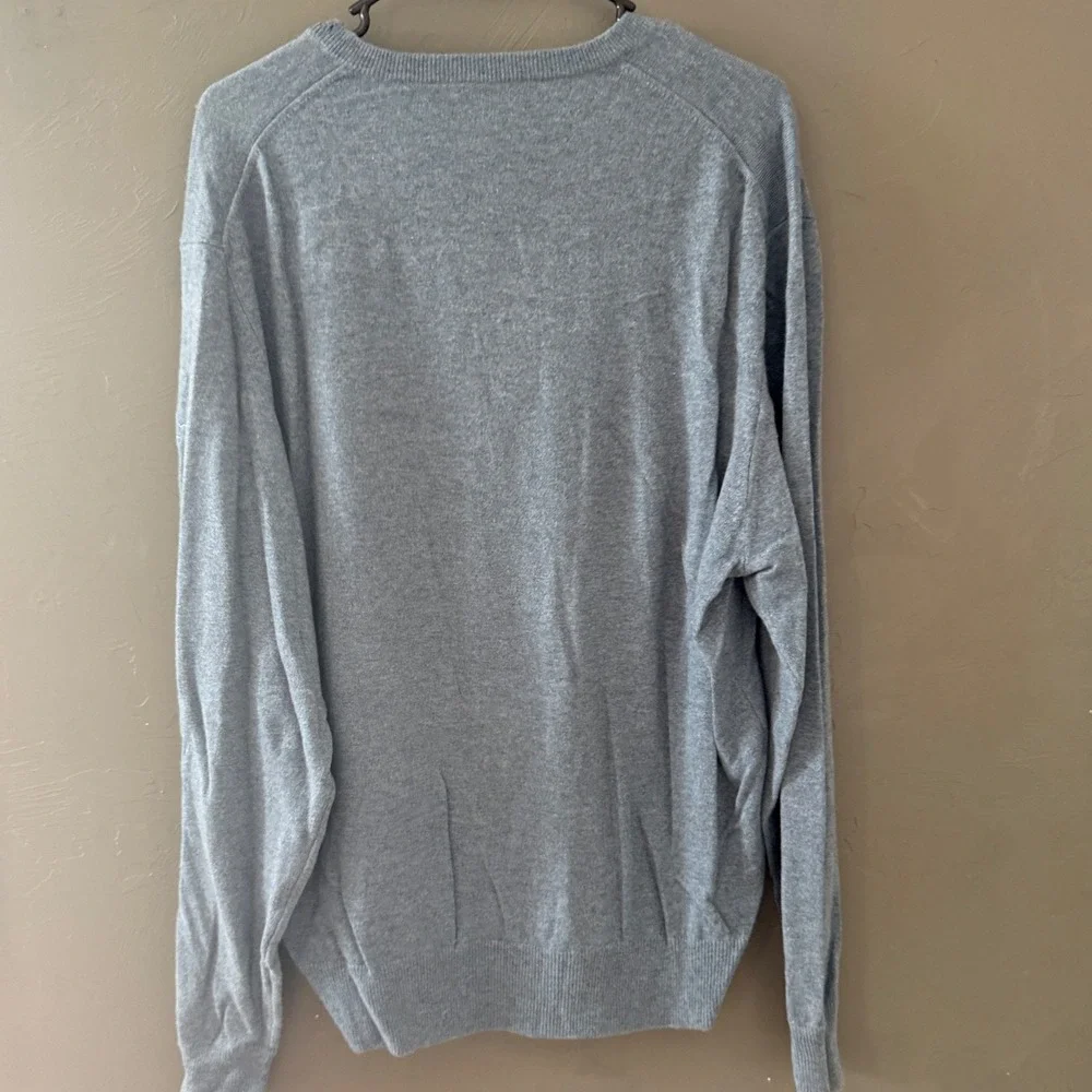 Peter Millar Mens XL V-Neck Sweater 100% Pure Cashmere Heather Blue Long Sleeve‎